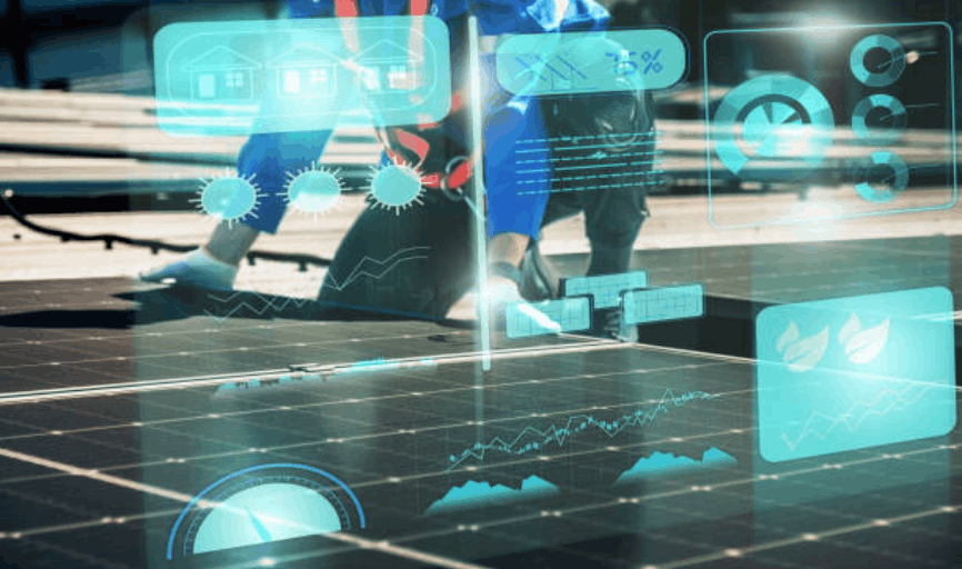 Trabajador instalando paneles solares